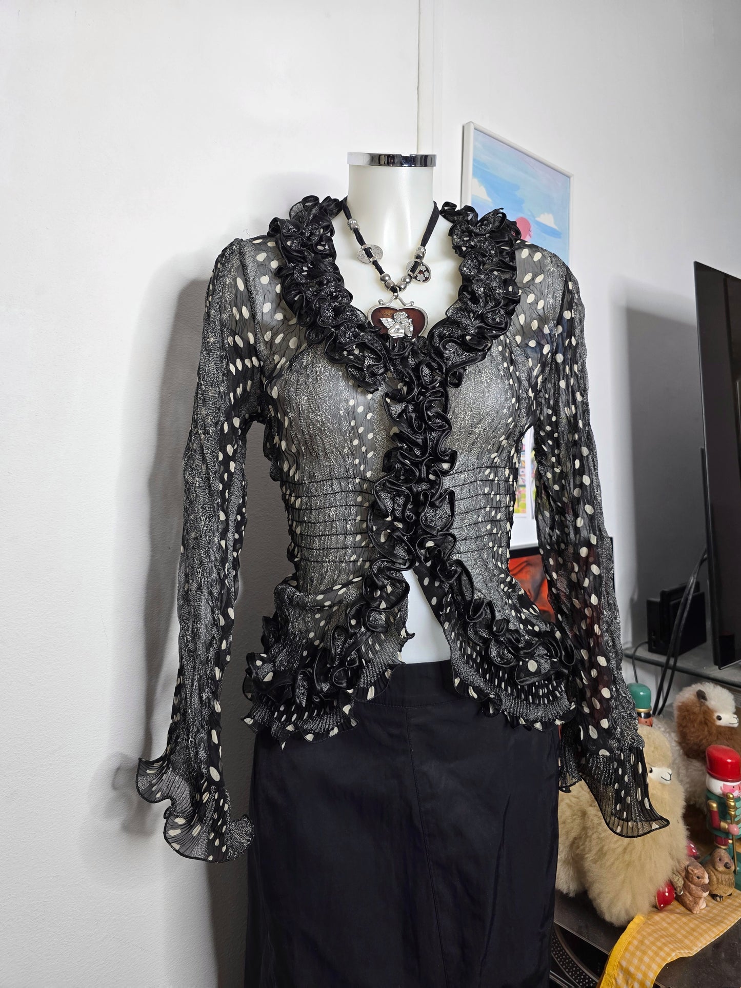Y2k vintage coquette polka dots ruffled shirt
