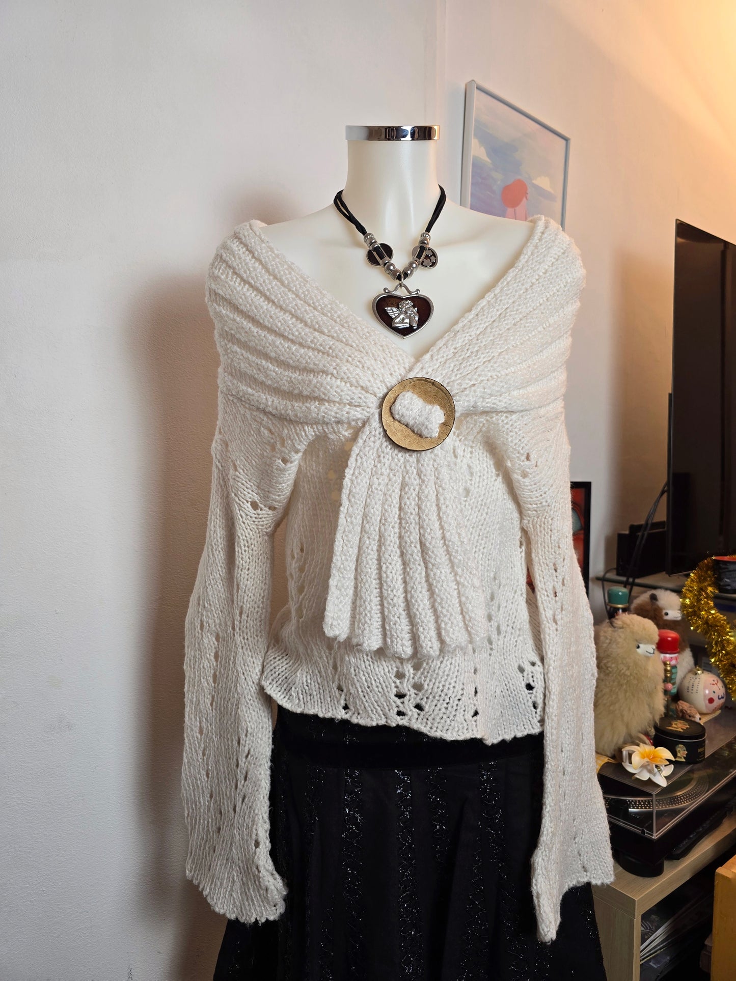 Y2k vintage bohemian fairy off shoulder sweater
