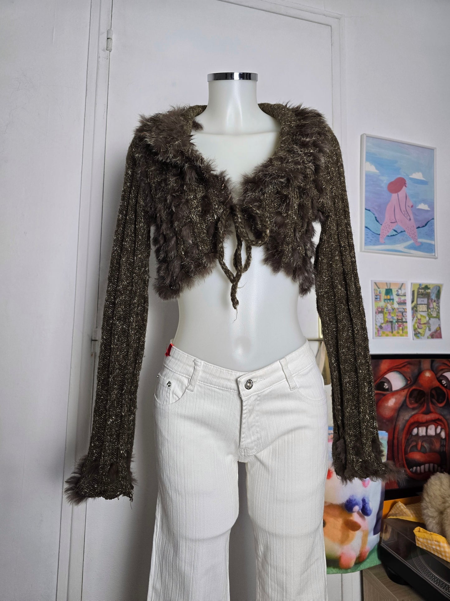 00s vintage flirty faux fur cardigan
