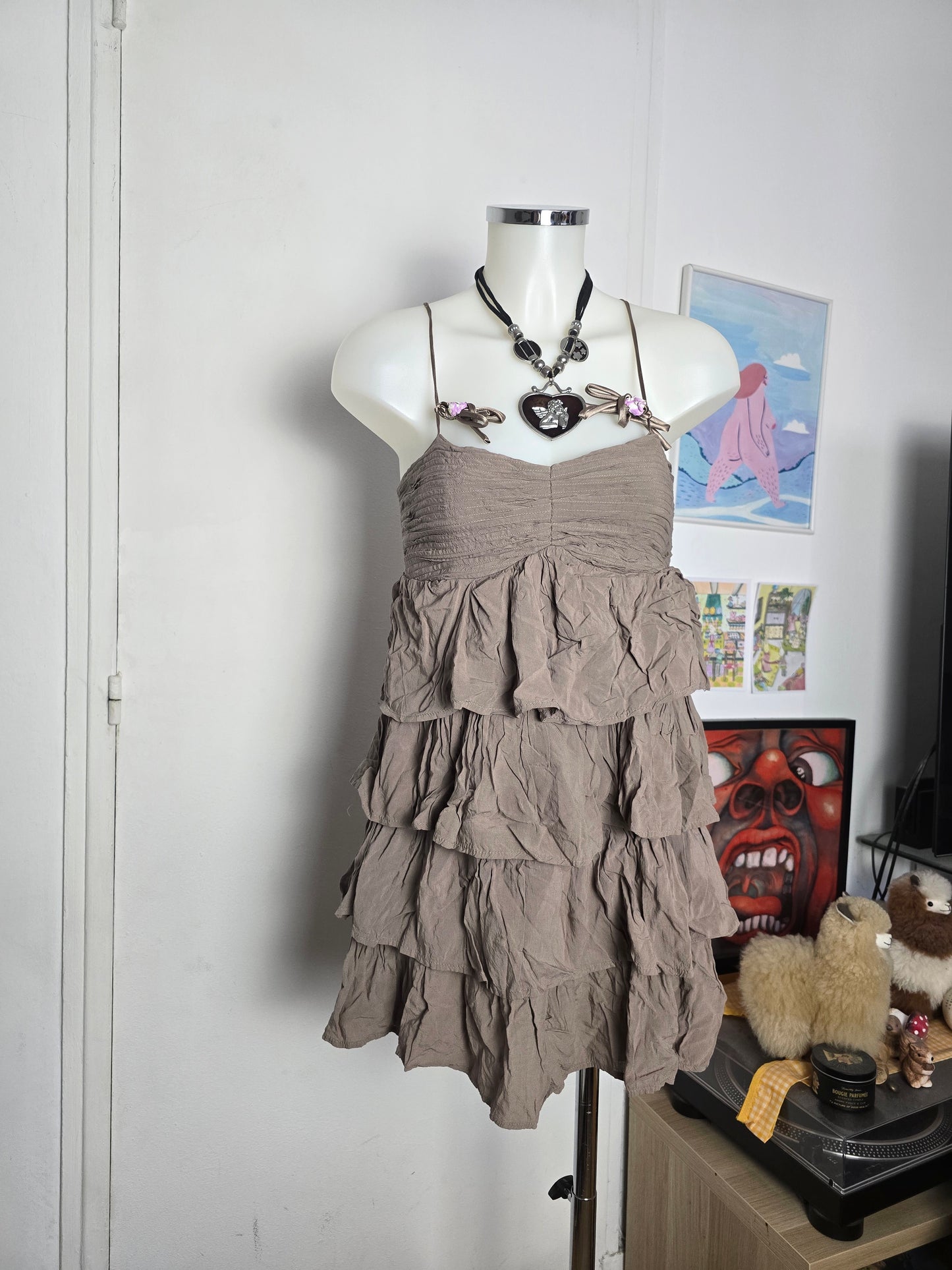 Y2k vintage boho ruffled dress