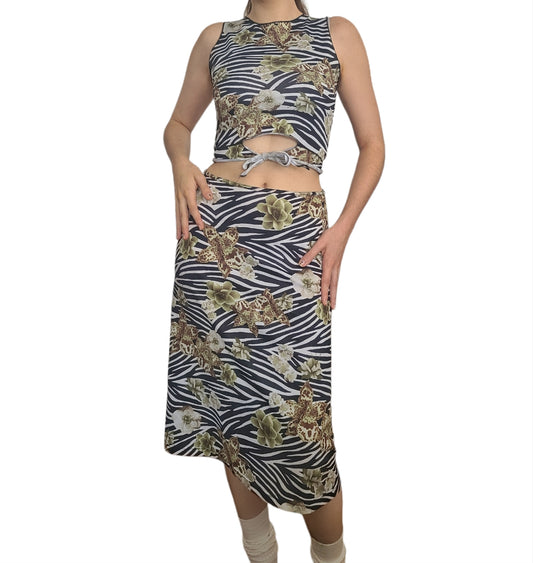 Zebra and flower print y2k set