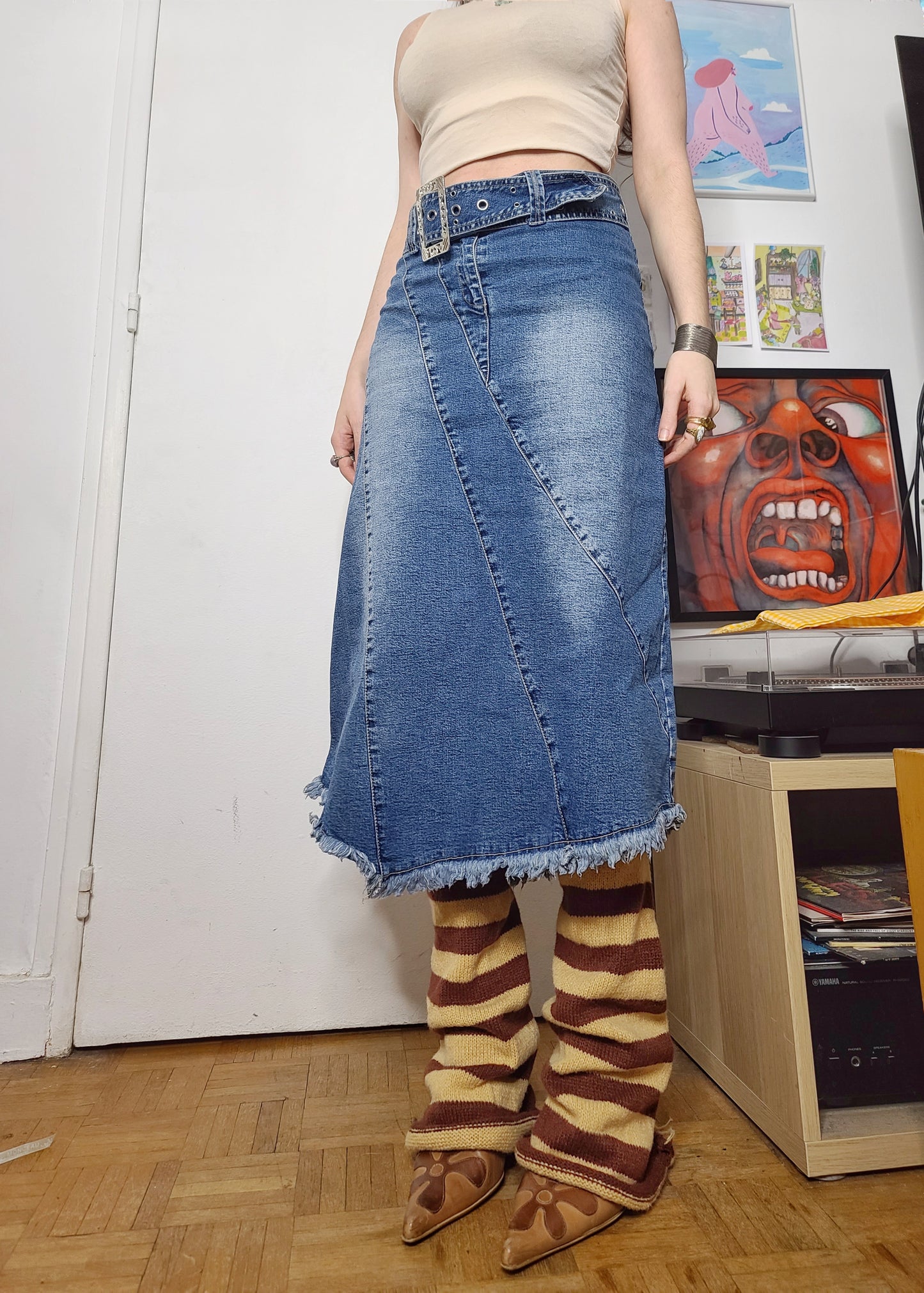 Y2k asymetric denim skirt