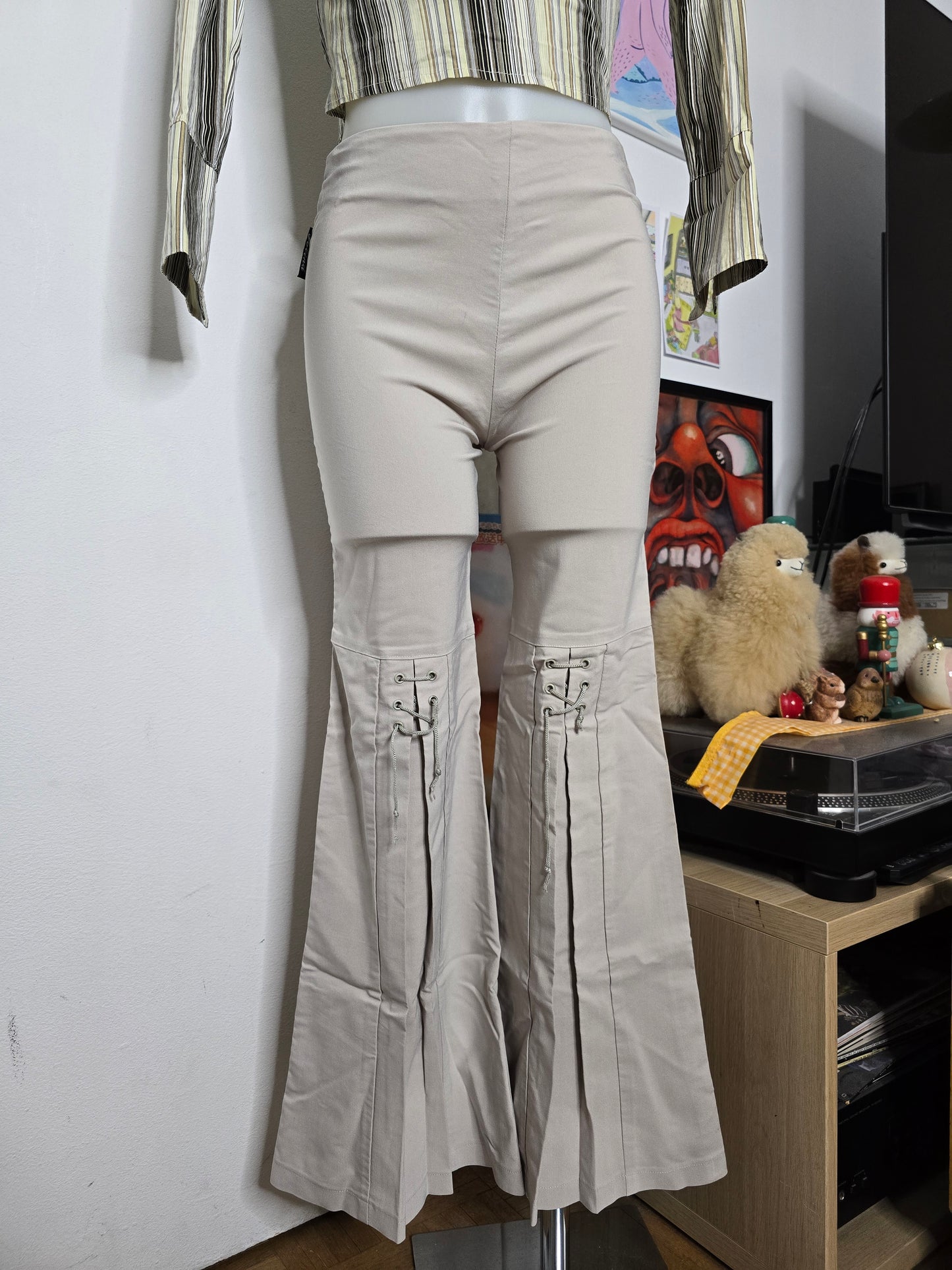90s vintage flared lace up pants