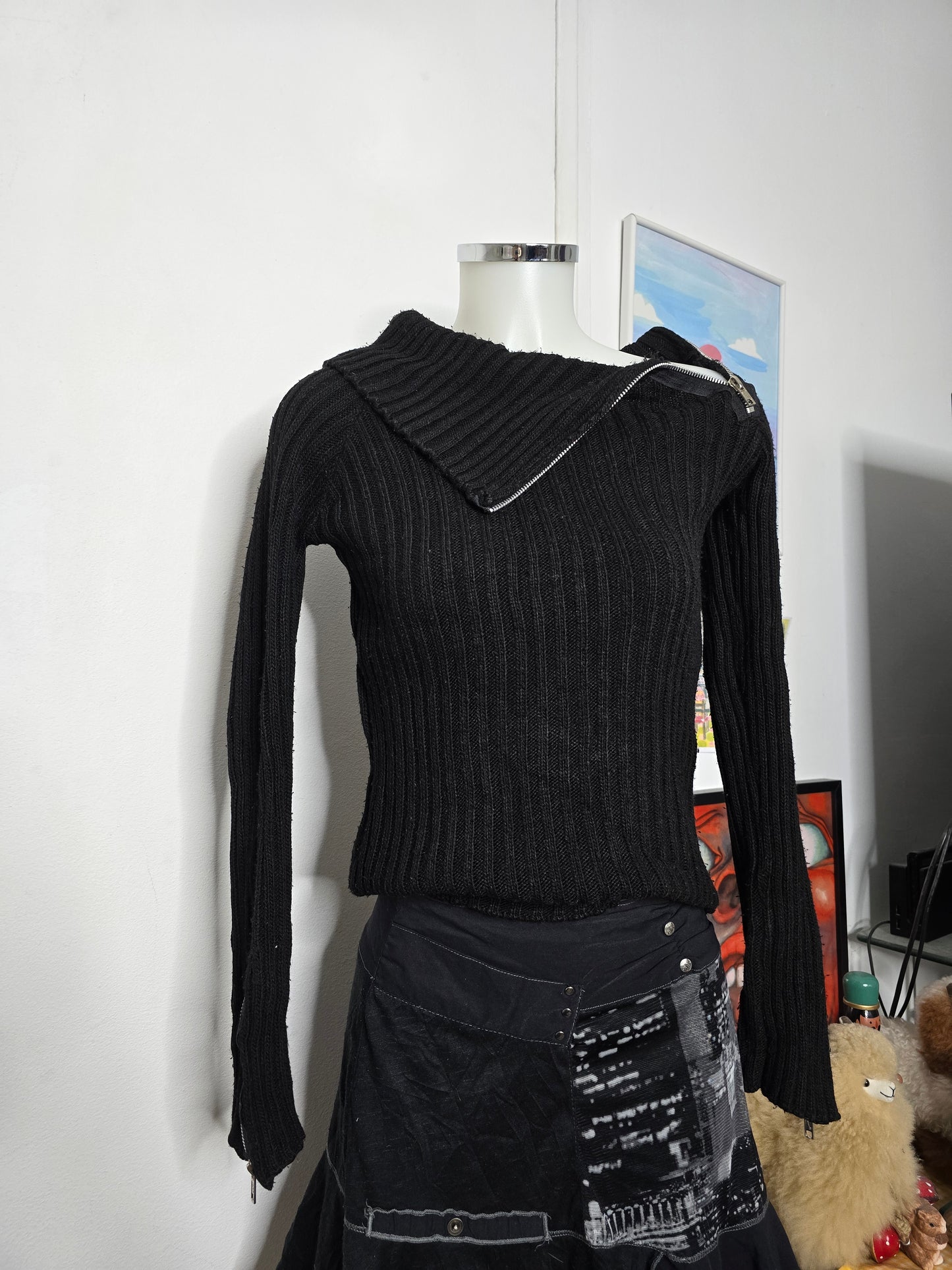 Y2k ribbed zip sweater