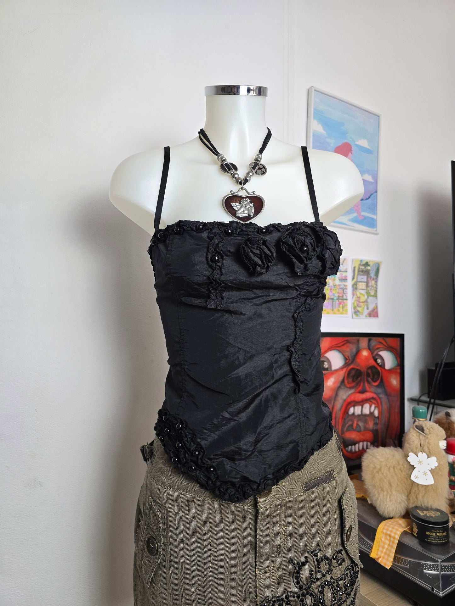 Y2k vintage dark flirty romantic top