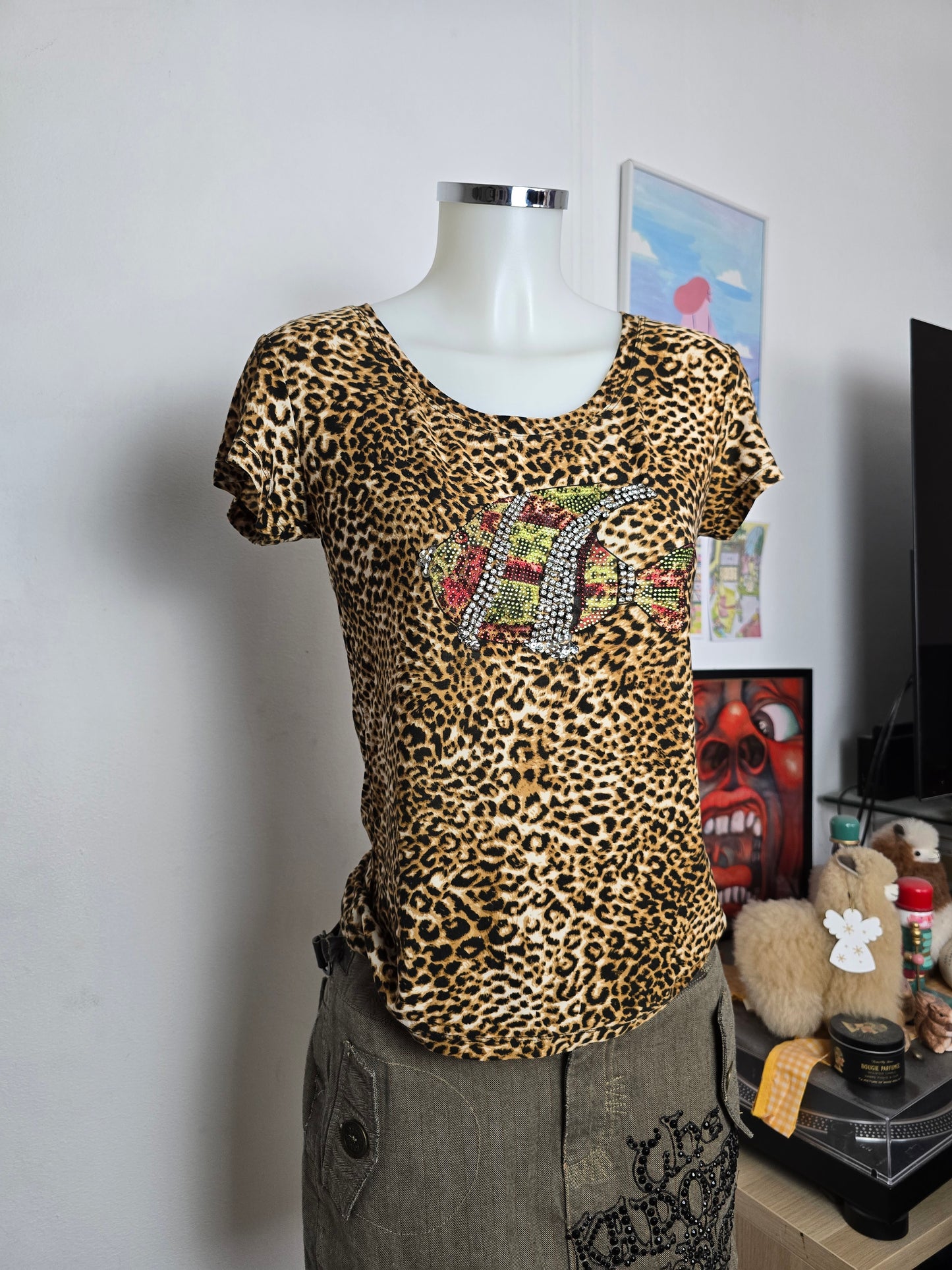 Y2k vintage Dolce&Gabbana mcbling leopard rhinestone top