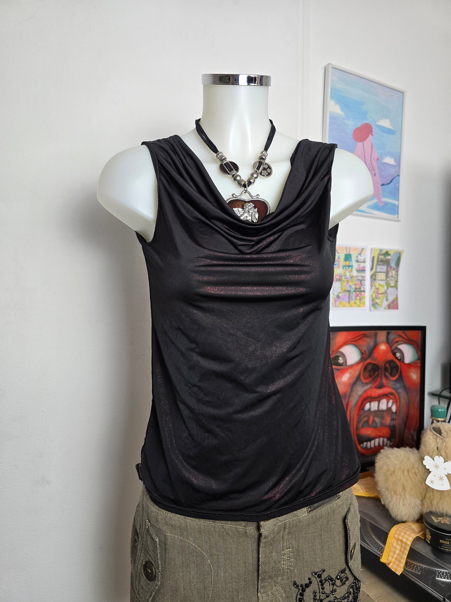 90s vintage romantic draped shiny top