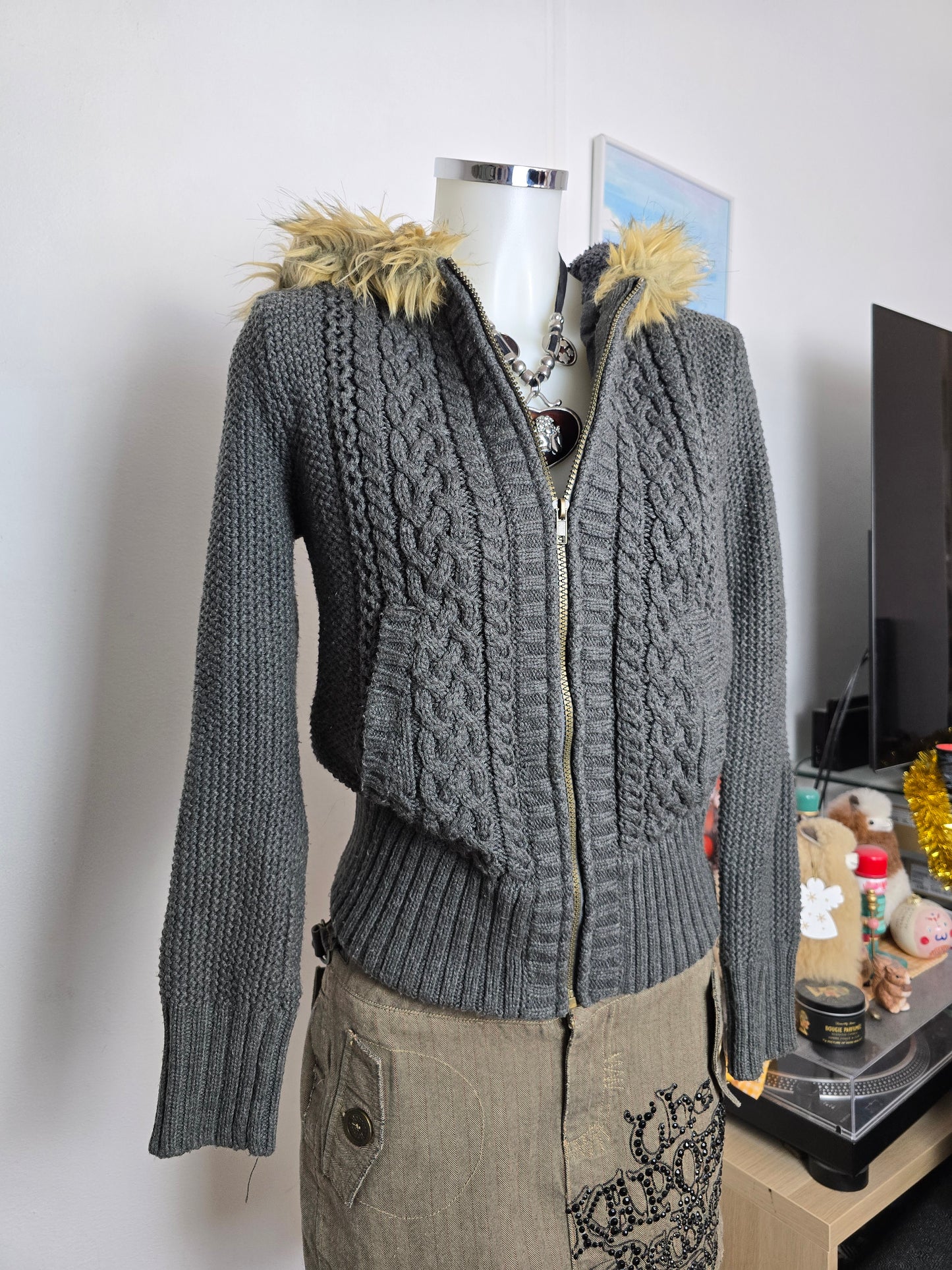 Y2k vintage flirty knit zip sweatshirt