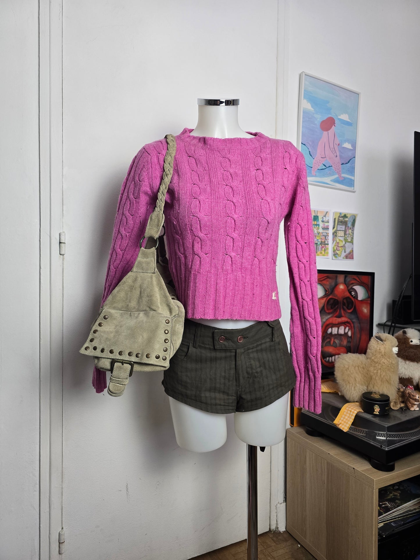 90s vintage pink ribbed coquette sweater
