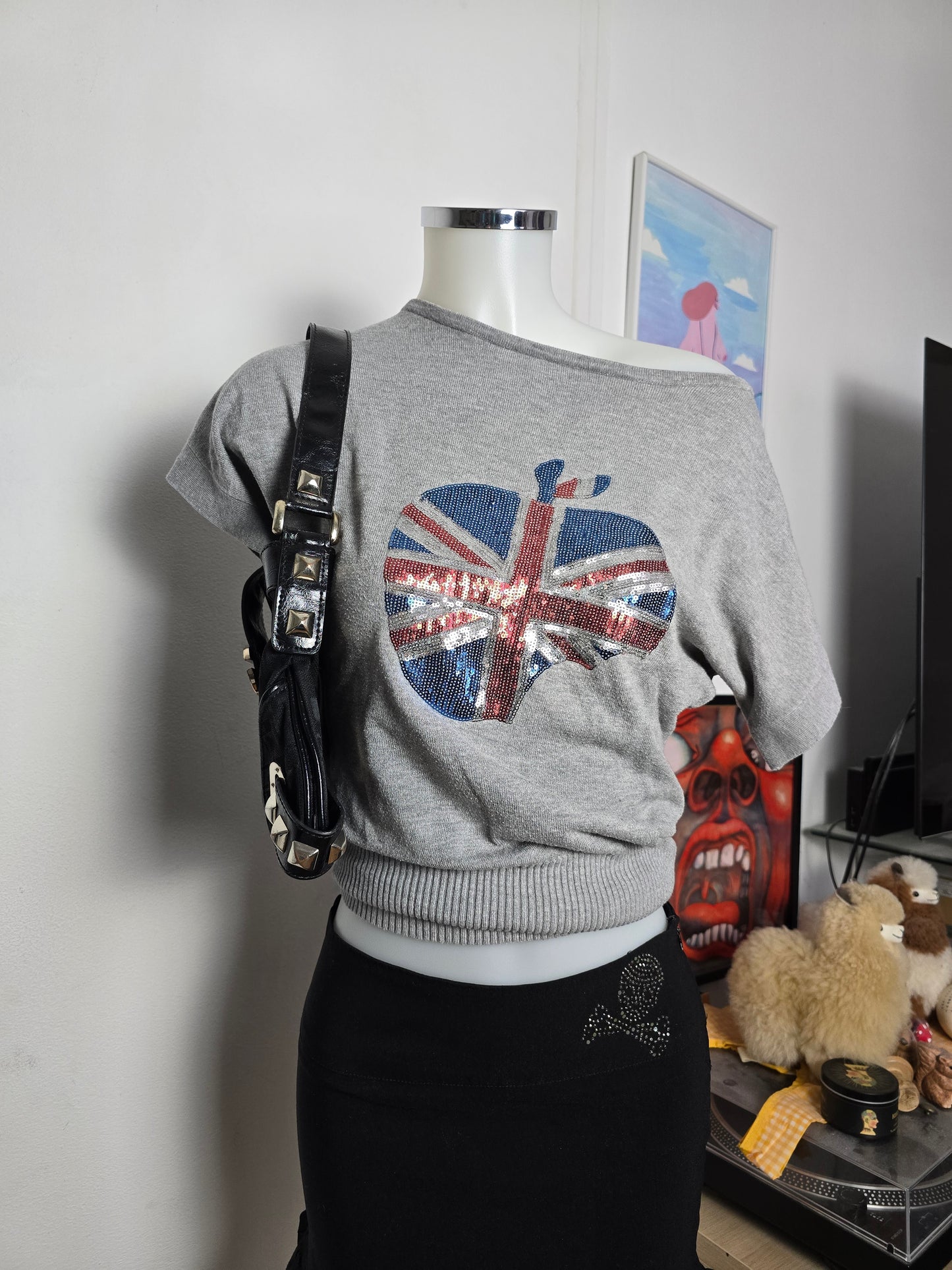 Y2k vintage indie sleaze rhinestone batwing sweater