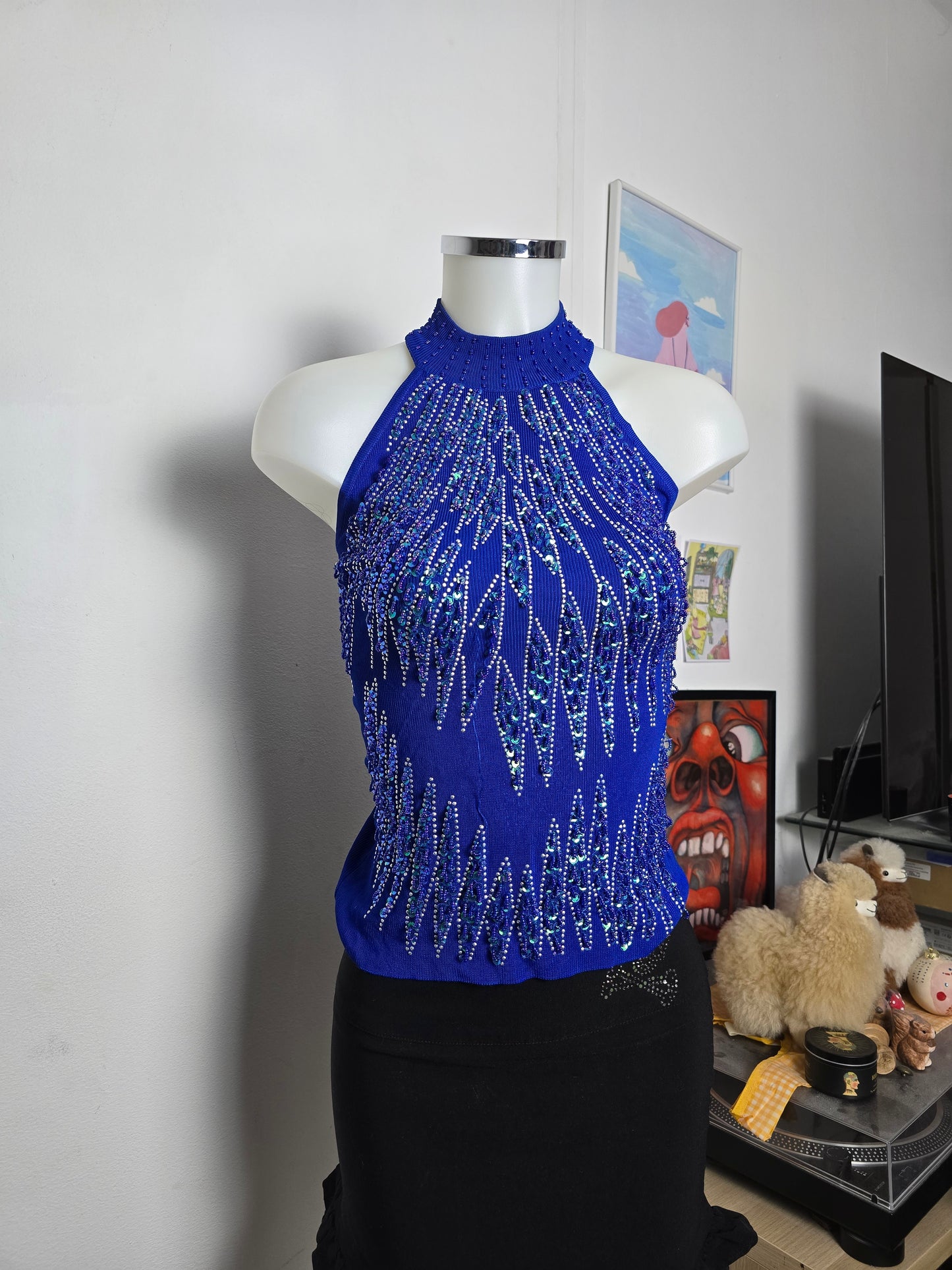 Y2k vintage indie sleaze off shoulder sequin top