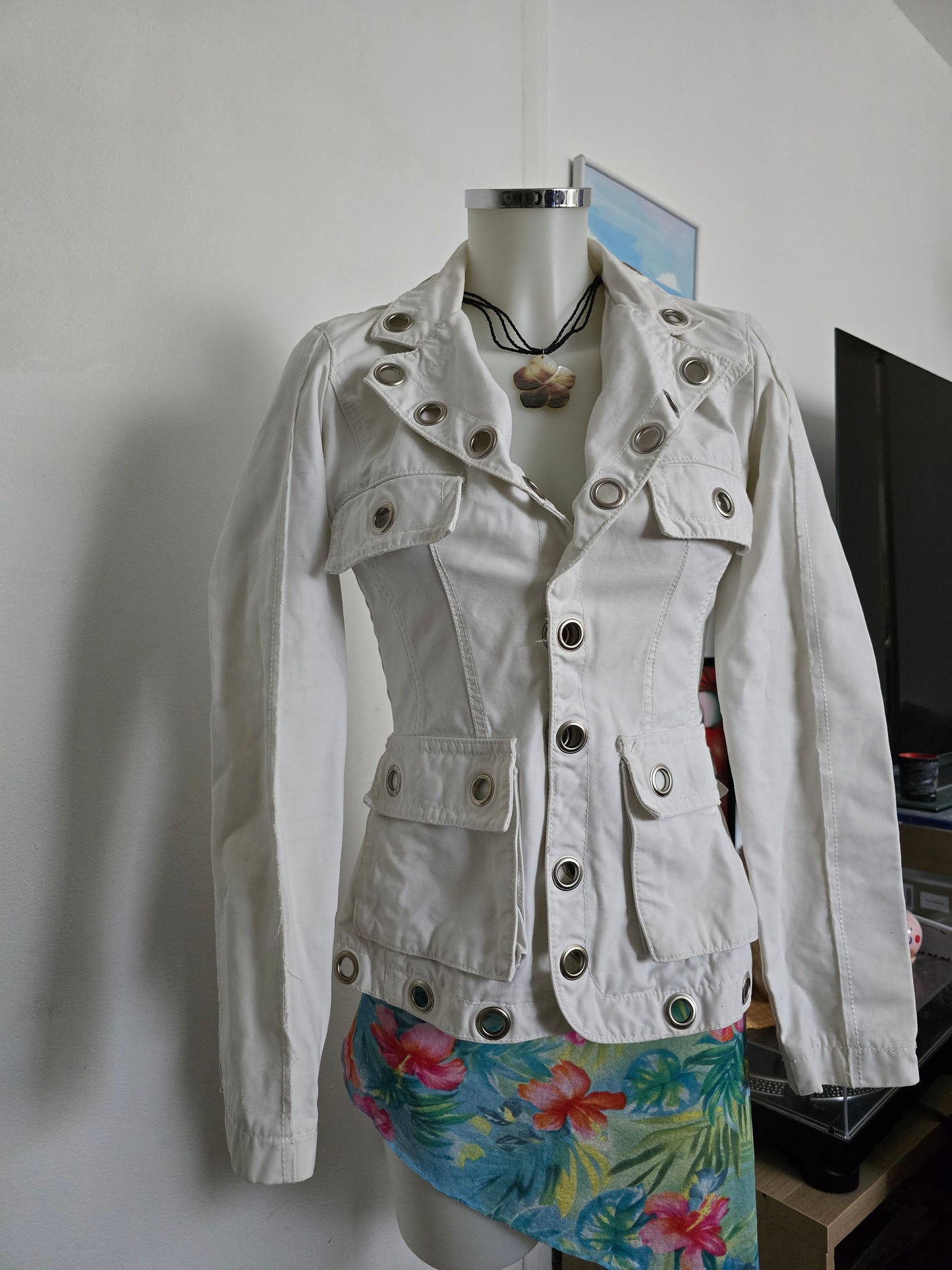 Y2k vintage white eyelets jacket