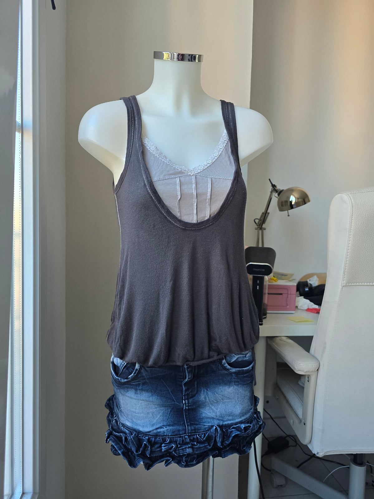 2000s vintage milkmaid grey top