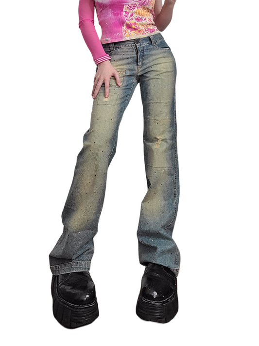 Y2K rhinestone bell-bottom jeans
