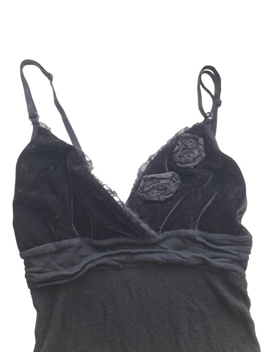 Y2k vintage romantic flowers black cami top