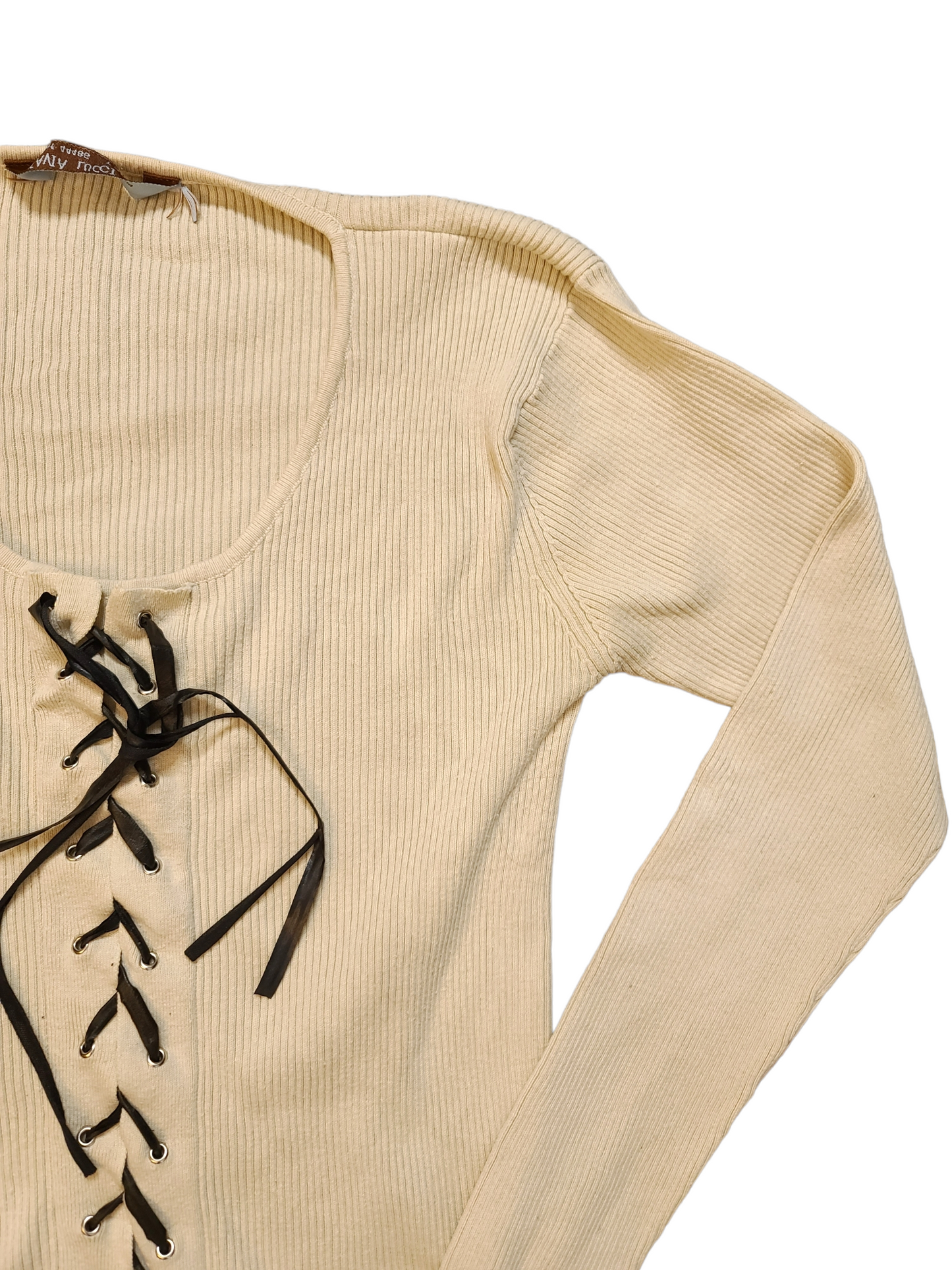 Vintage lace up ribbed sweater