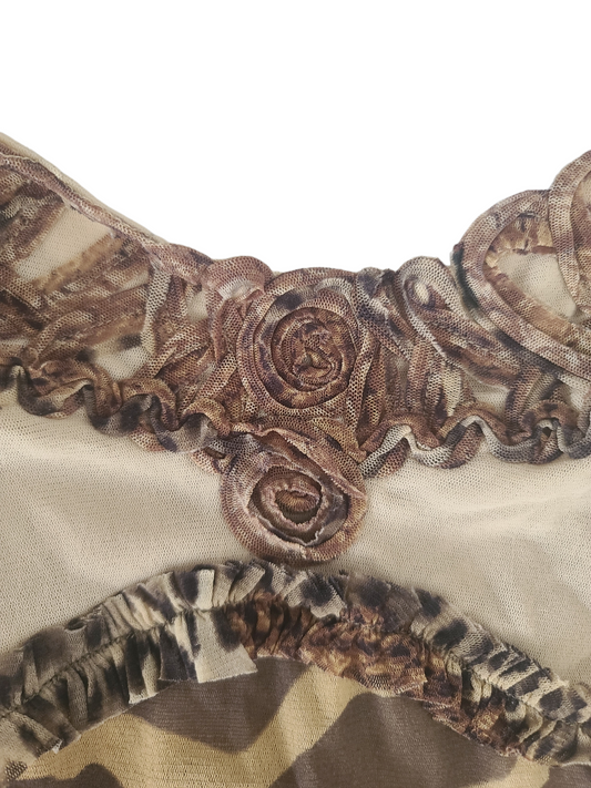 Y2k coquette leopard mesh top