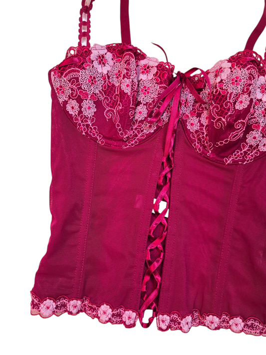 Y2k vintage flirty fairy flowers lace up corset