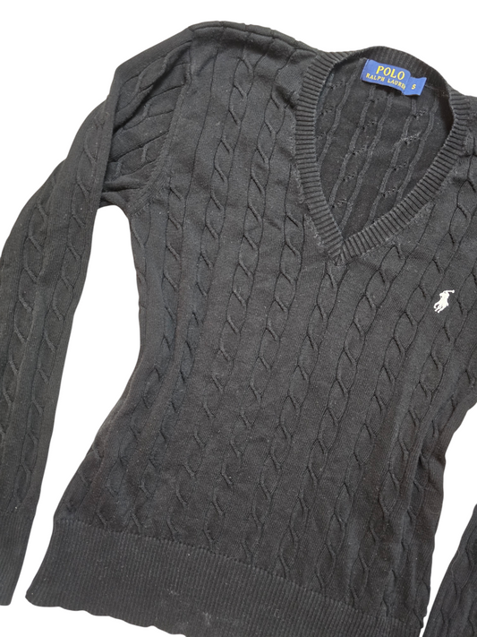Old money coquette ribbed blue Ralph Lauren sweater