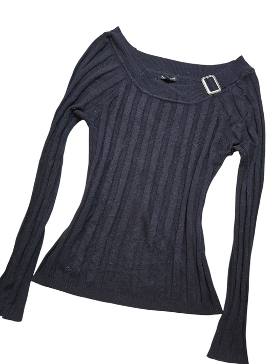 Y2k vintage dark coquette off shoulder ribbed sweater