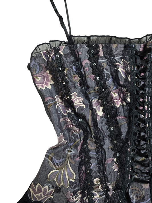 Y2k vintage dark coquette romantic ruffled corset top