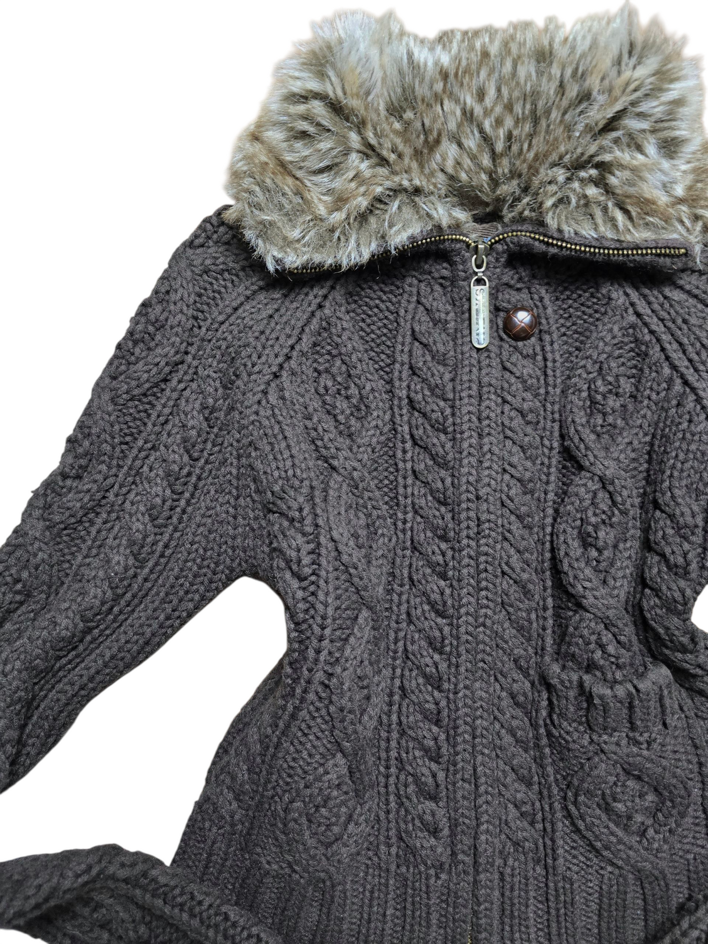 00s vintage coquette ribbed faux fur zip sweater