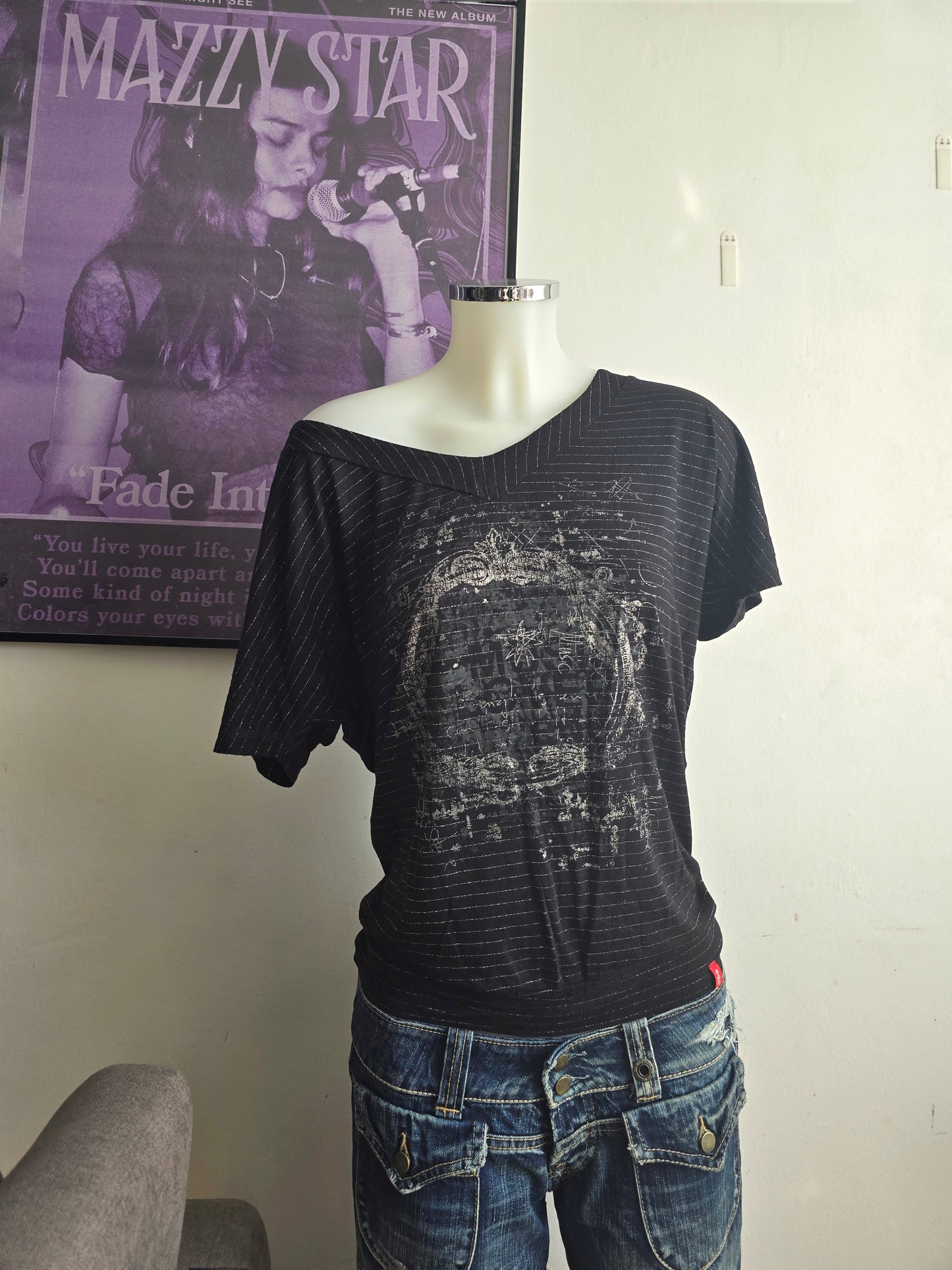 Top vintage 2000s 00s batwing striped softgrunge