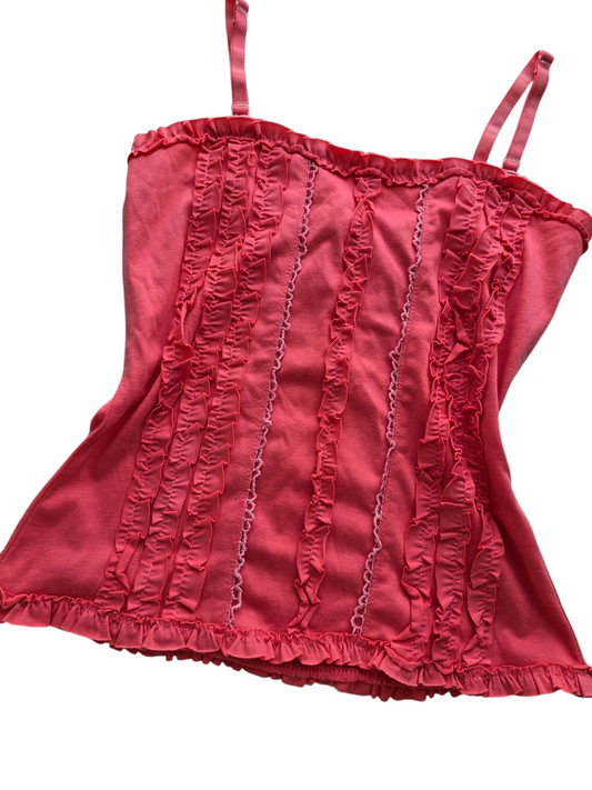 Y2k vintage flirty ruffled lace up top