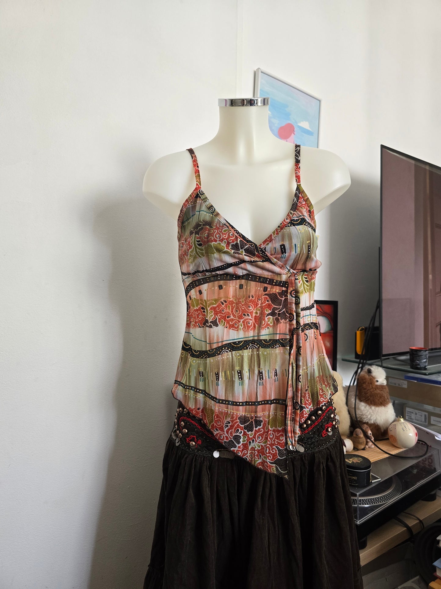 Y2k vintage bohemian asymmetric ibiza cami top