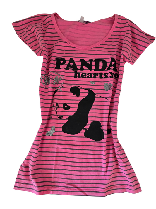 2000s vintage indie sleaze striped panda pink tshirt