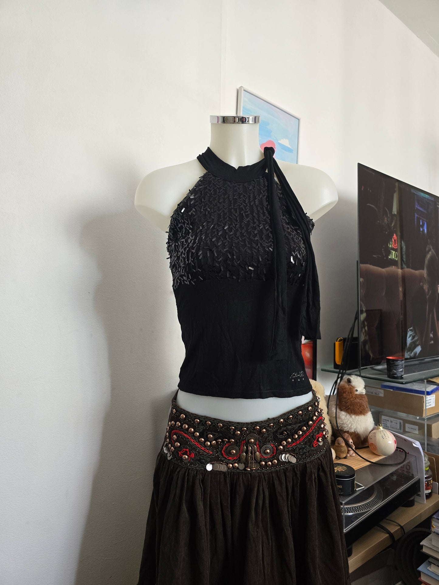 Y2k vintage indiesleaze backless sequin top