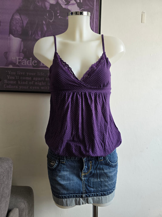 2000s vintage whimsy twee polka dots purple babydoll top - zimfriperie