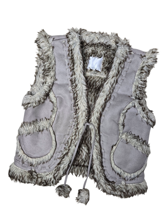 00s vintage boho faux fur sleeveless jacket