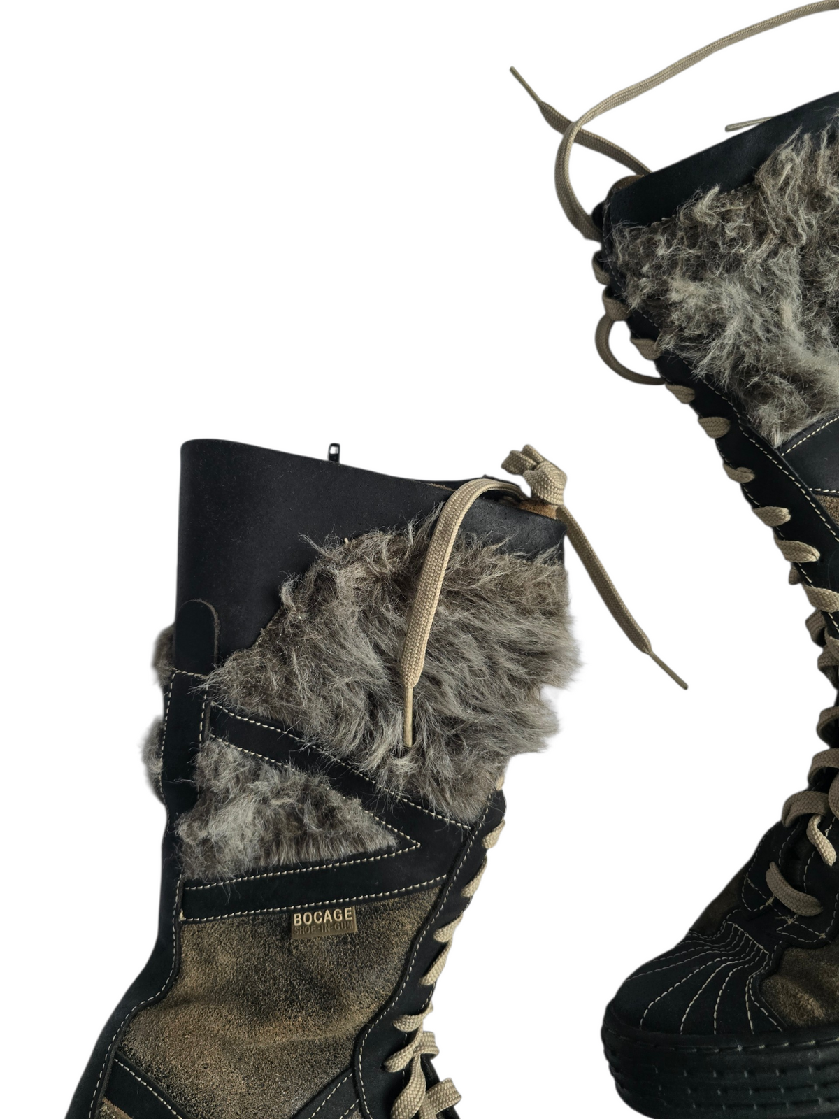 2000s softgrunge lace up fake fur boots