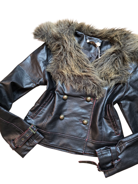 00s vintage faux fur officer jacket