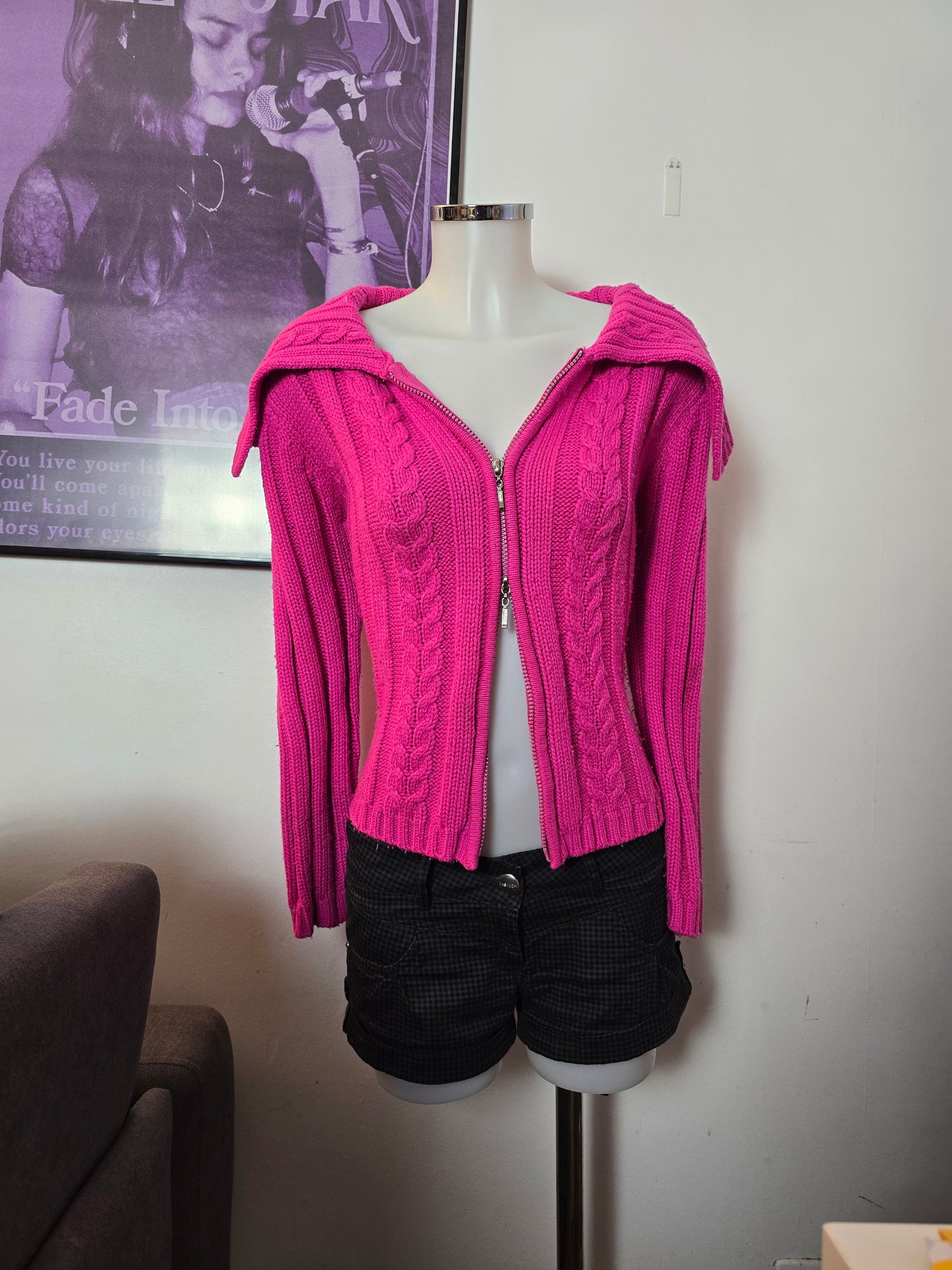 00s vintage coquette ribbed double zip knit sweater