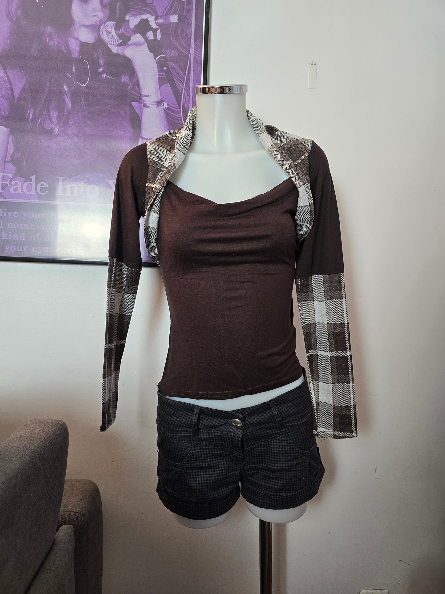 00s vintage coquette plaid fitted top