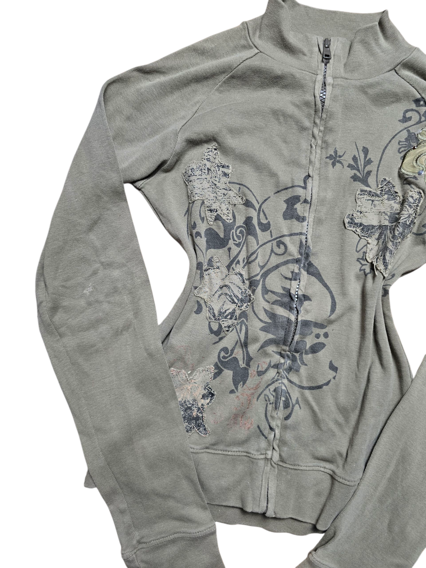 00s vintage softgrunge rhinestone fitted zip sweater