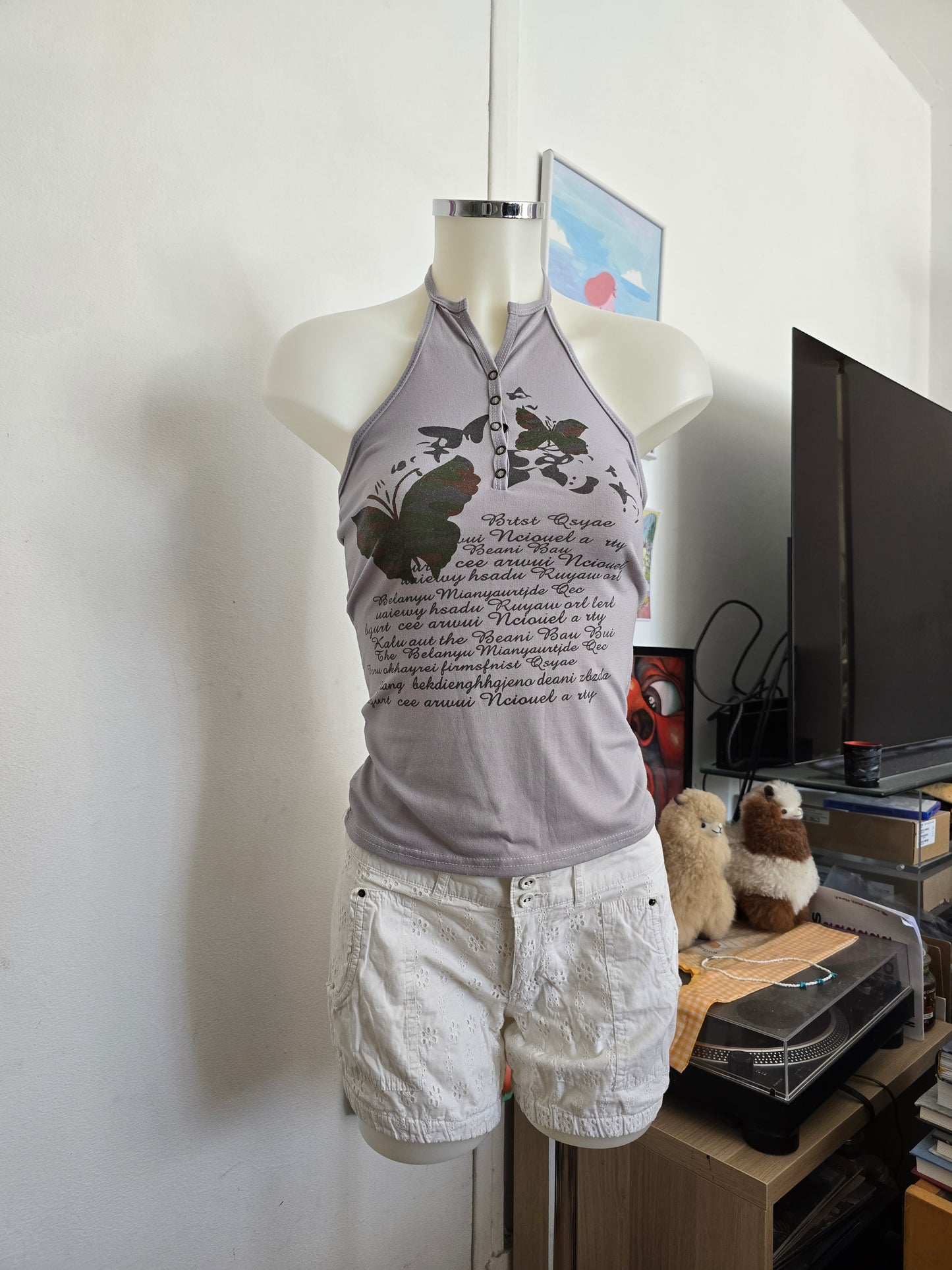 90s vintage softgrunge button up front halter top