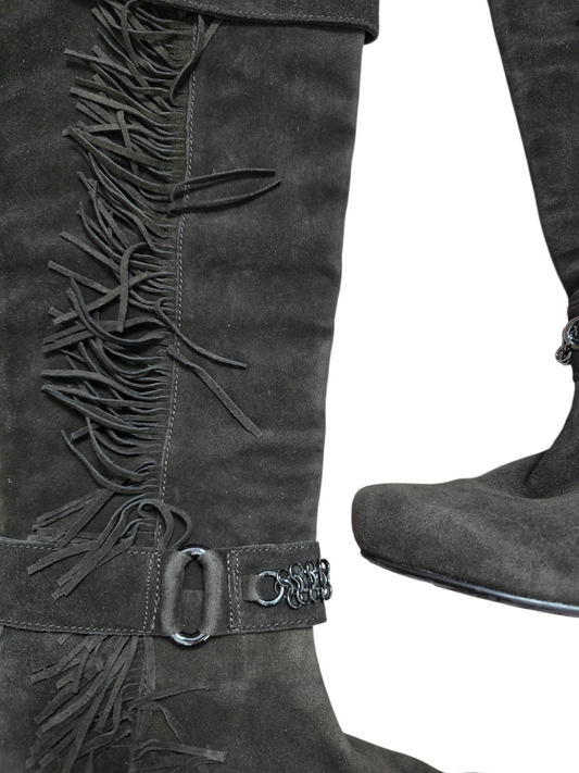 00s vintage cowgirl fringes wedge boots