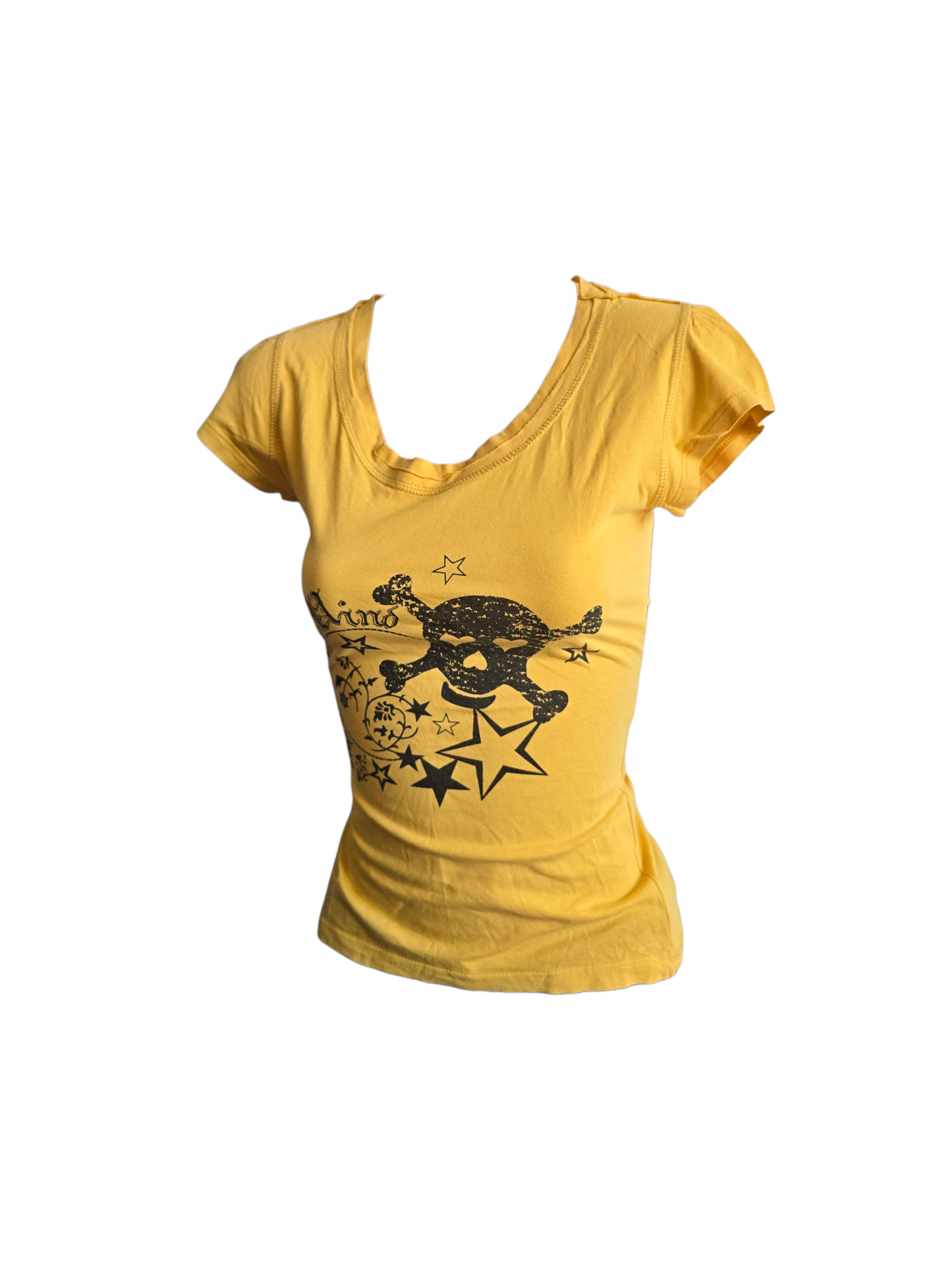 00s vintage emo yellow printed skull top - zimfriperie
