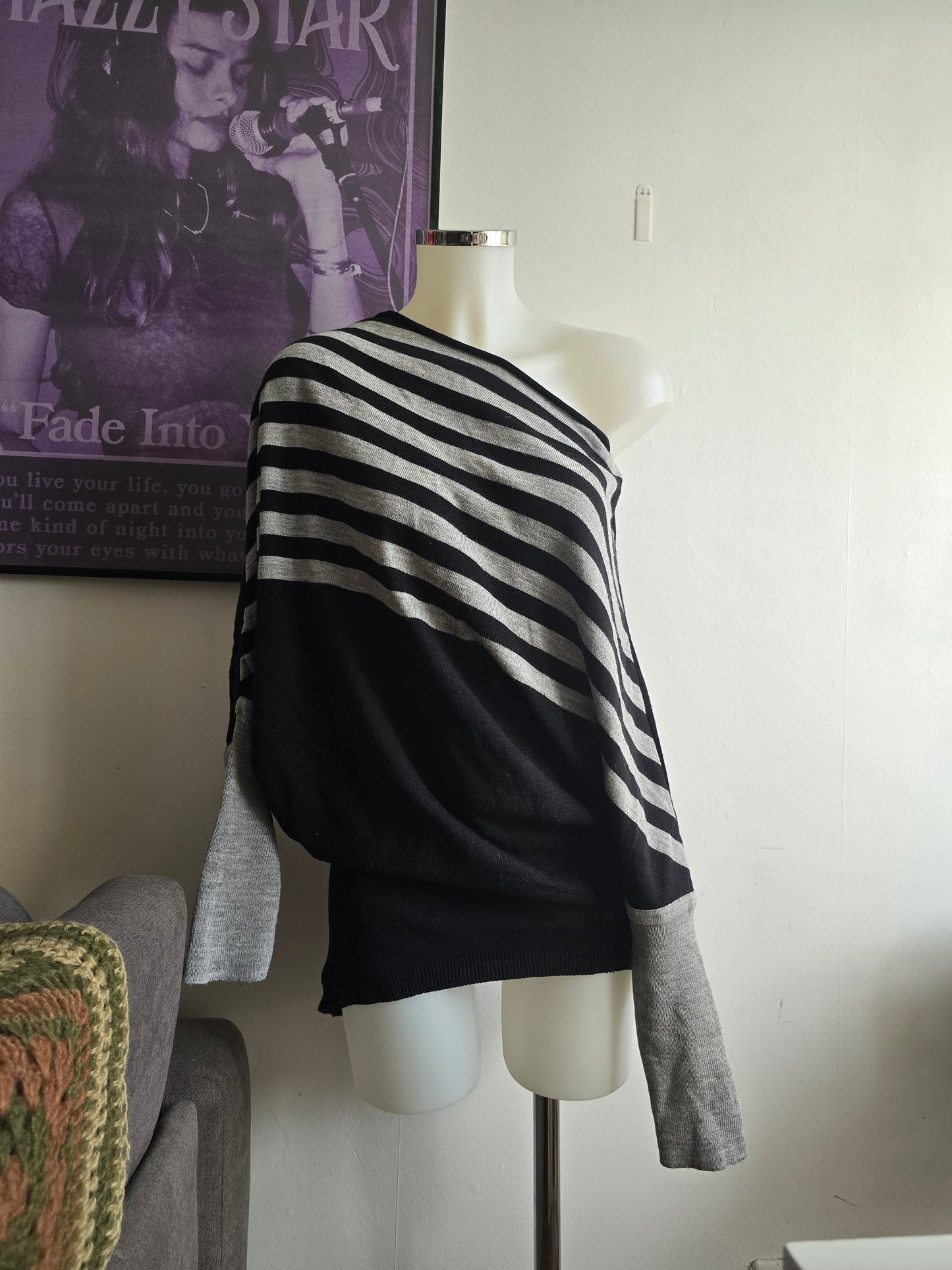 00s vintage indie sleaze striped asymmetrical batwing dress