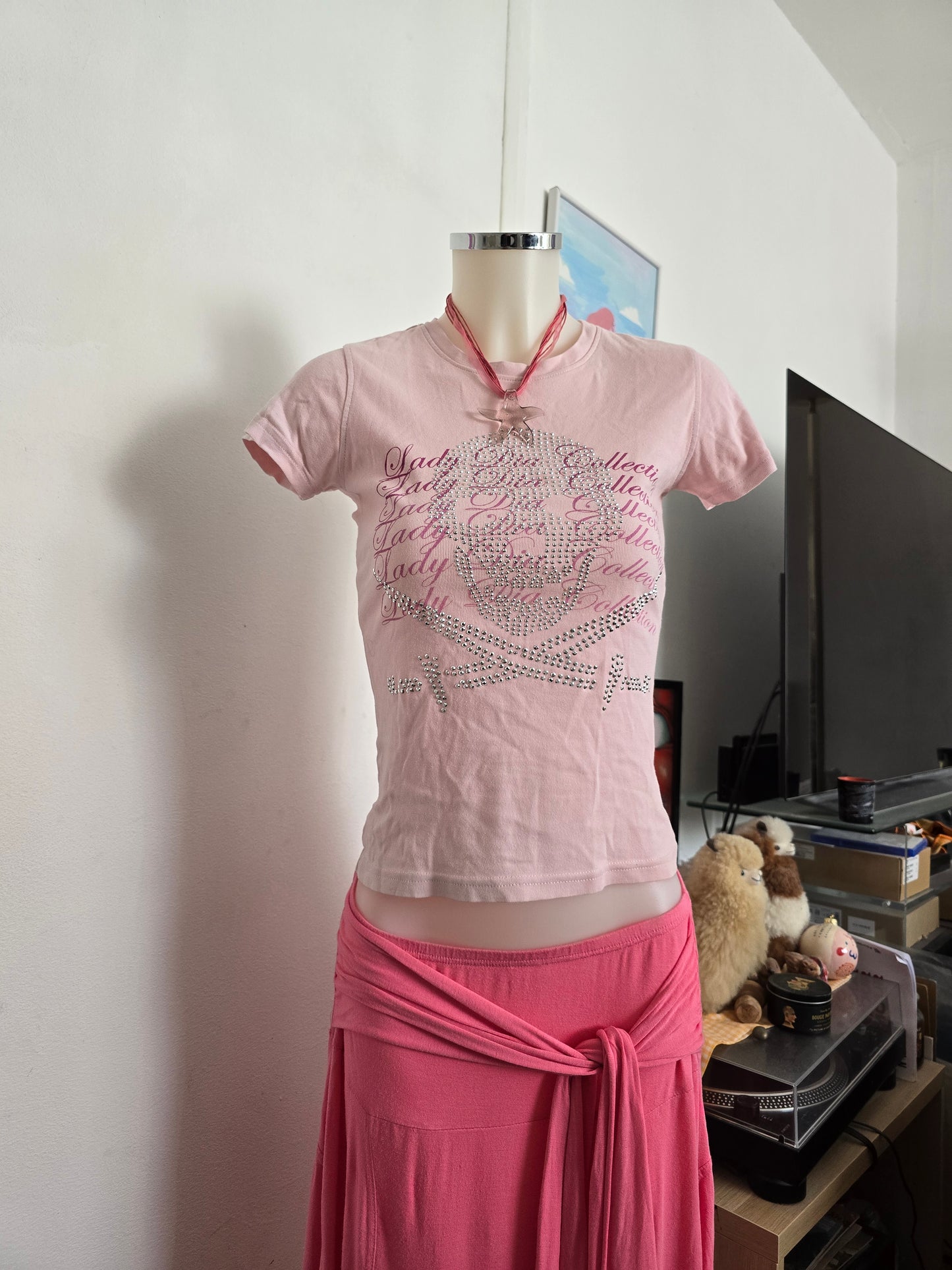 Y2k vintage mcbling rhinestone skull top