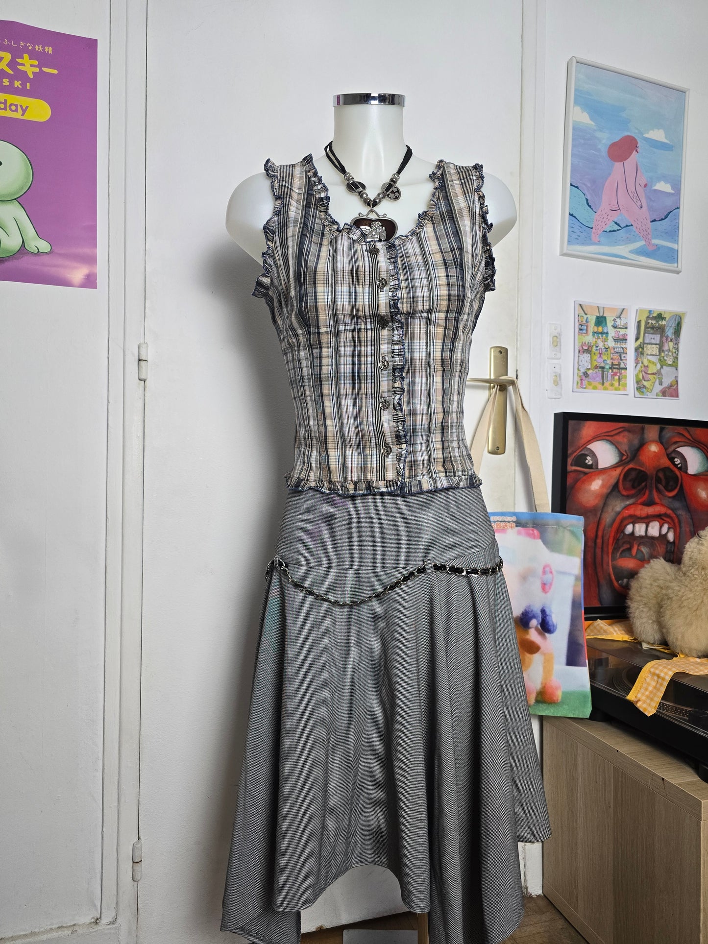 90s vintage plaid milkmaid downtown top