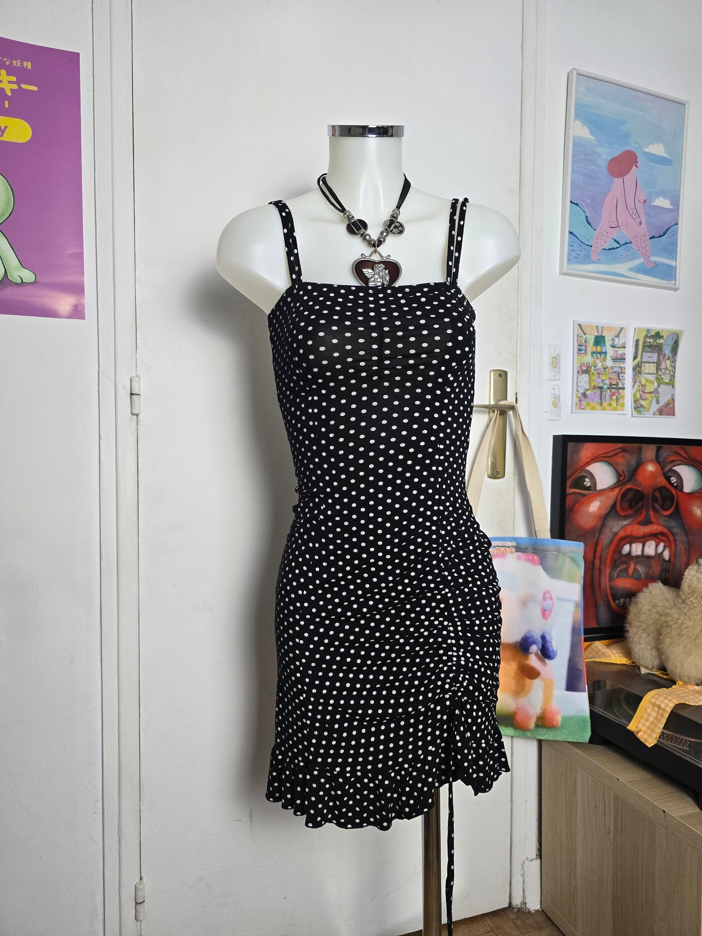 00s vintage flirty polka dots ruffled dress