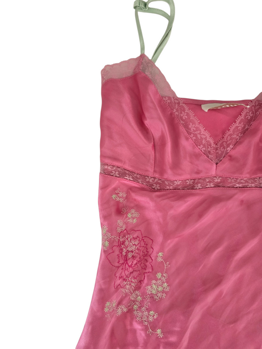 2000s vintage coquette fairy lace pink satin dress