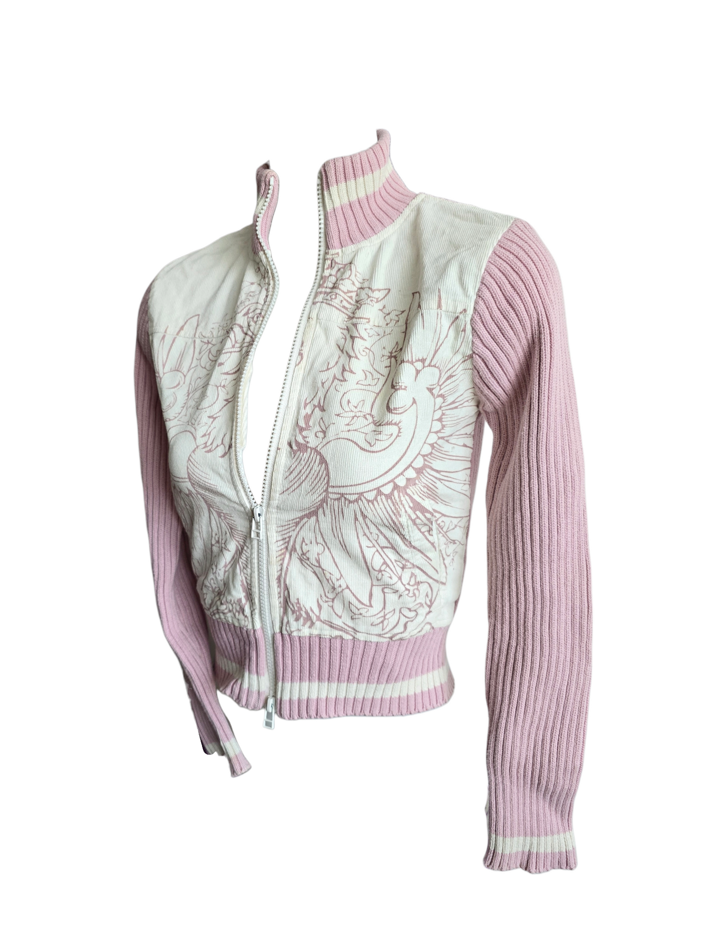 00s vintage ribbed softgrunge pink zip sweater - zimfriperie