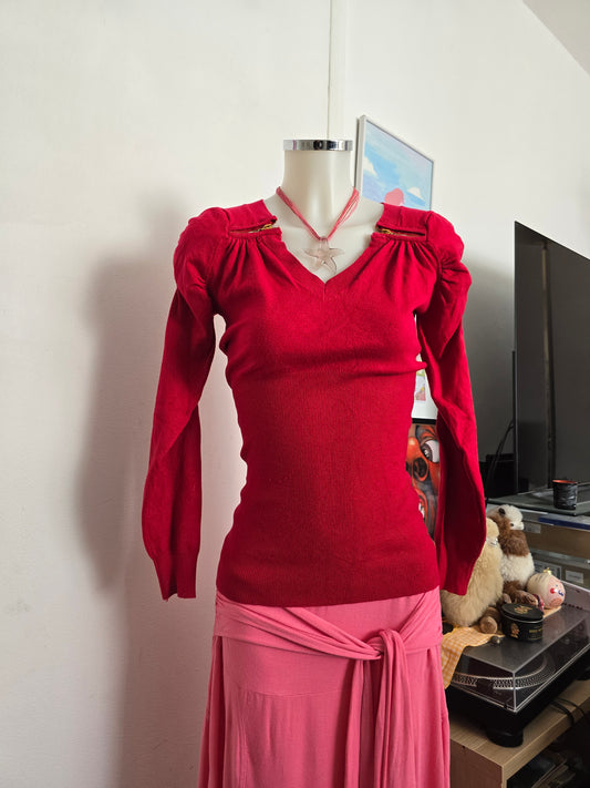 Y2k vintage red mcbling ribbed sweater