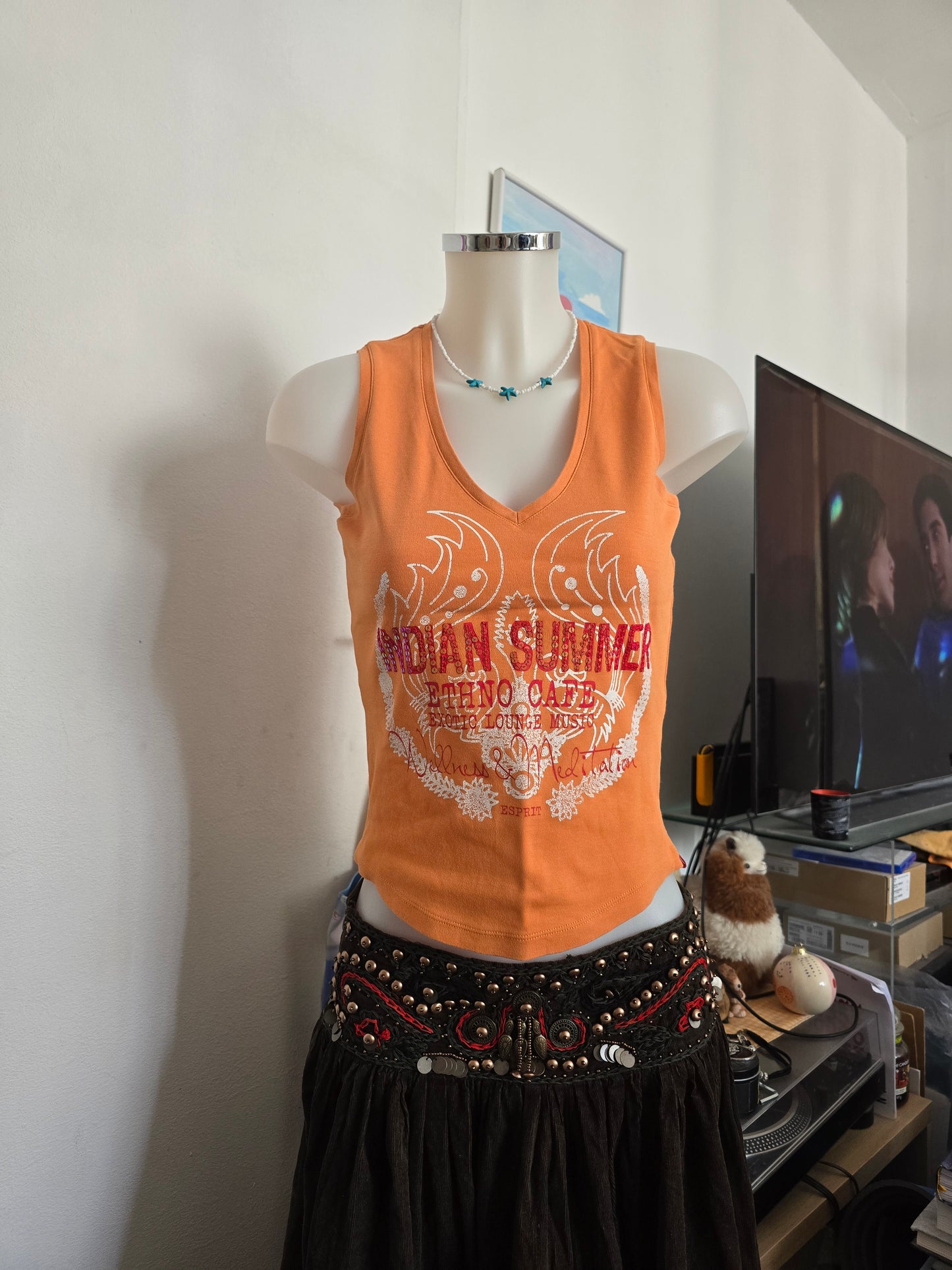 90s vintage bohemian summer sequin top