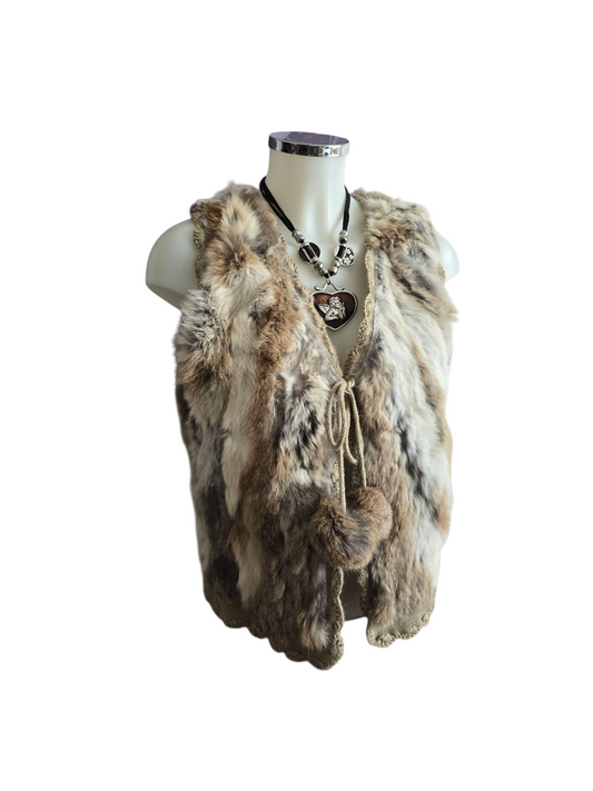 00s vintage indie sleaze faux fur sleeveless jacket